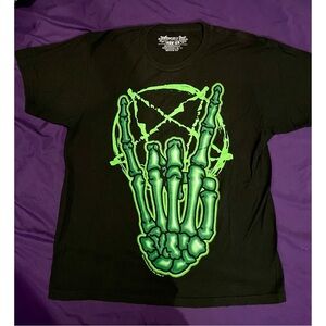 Kreepsville 666 slime green skeleton bones metal hand & pentagram L horror punk